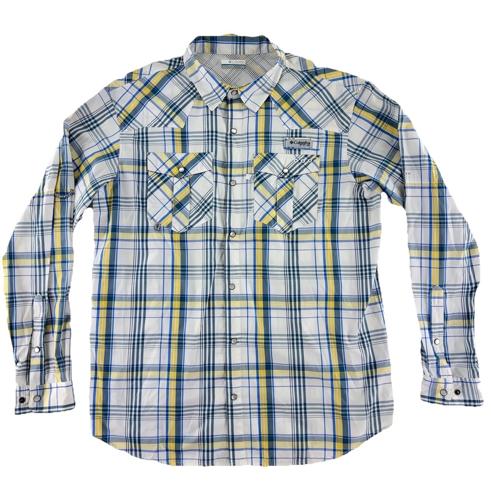 Columbia PFG Outdoors Vented‎ Fishing Shirt Snap Button Mens Large Plaid